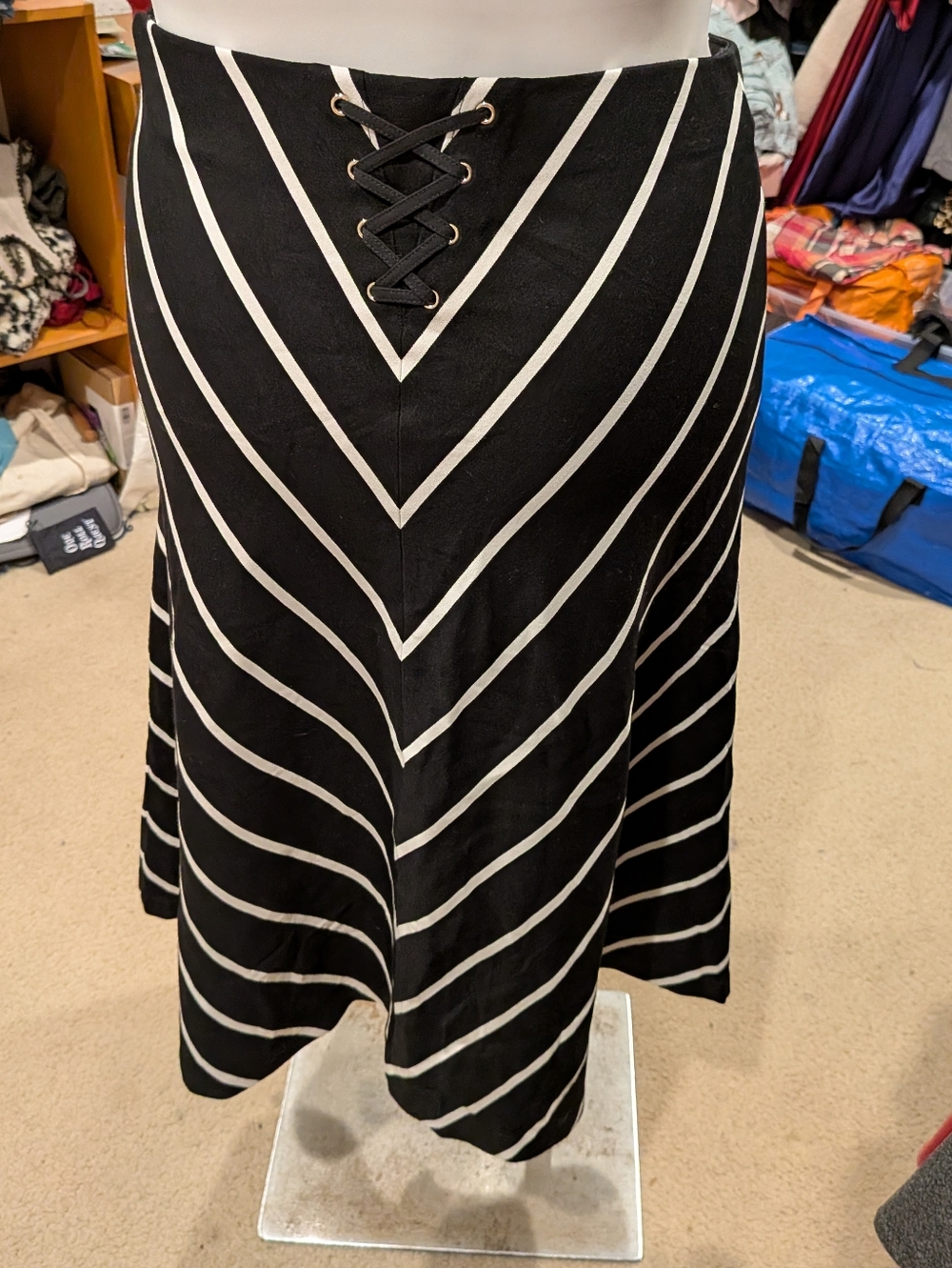 WHBM Black and White Striped Lace-Up A-Line Skirt - 12